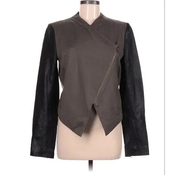 AQUA 100% Leather Long Sleeve Arms Coat Zip Up Jacket Fall Mid Weight Zipper M - Picture 1 of 2